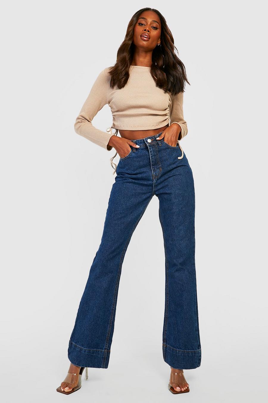 Mid blue High Waisted Flared Wide Leg Jeans